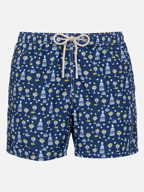Man lightweight fabric swim-shorts Lighting Micro Fantasy with Gin Mare print | GIN MARE SPECIAL EDITION