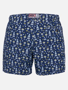 Man lightweight fabric swim-shorts Lighting Micro Fantasy with Gin Mare print | GIN MARE SPECIAL EDITION