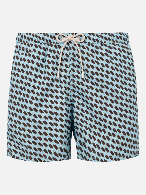 Man light fabric swim shorts with Cremino print | Algida® Special Edition