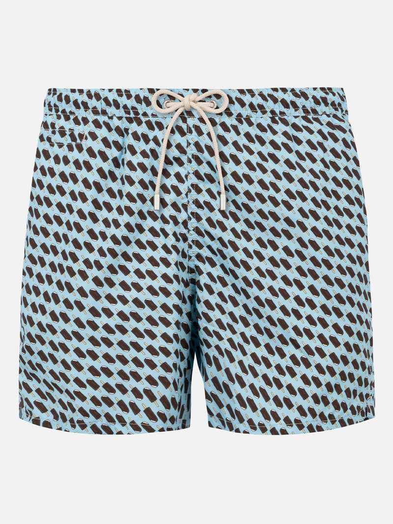 Man light fabric swim shorts with Cremino print | Algida® Special Edition