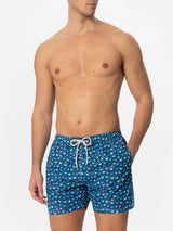 Man light fabric swim shorts with crab print