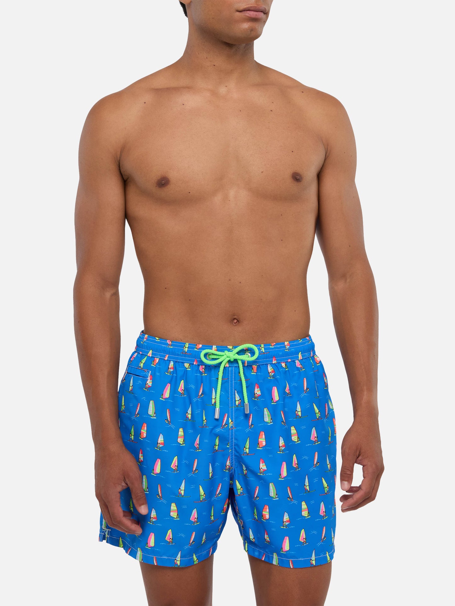 Man light fabric swim shorts with windsurf print