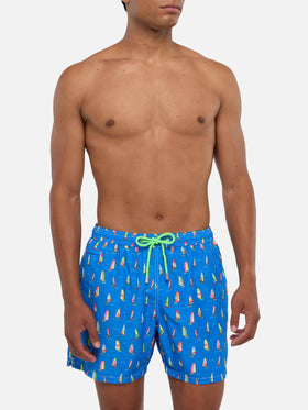 Man light fabric swim shorts with windsurf print
