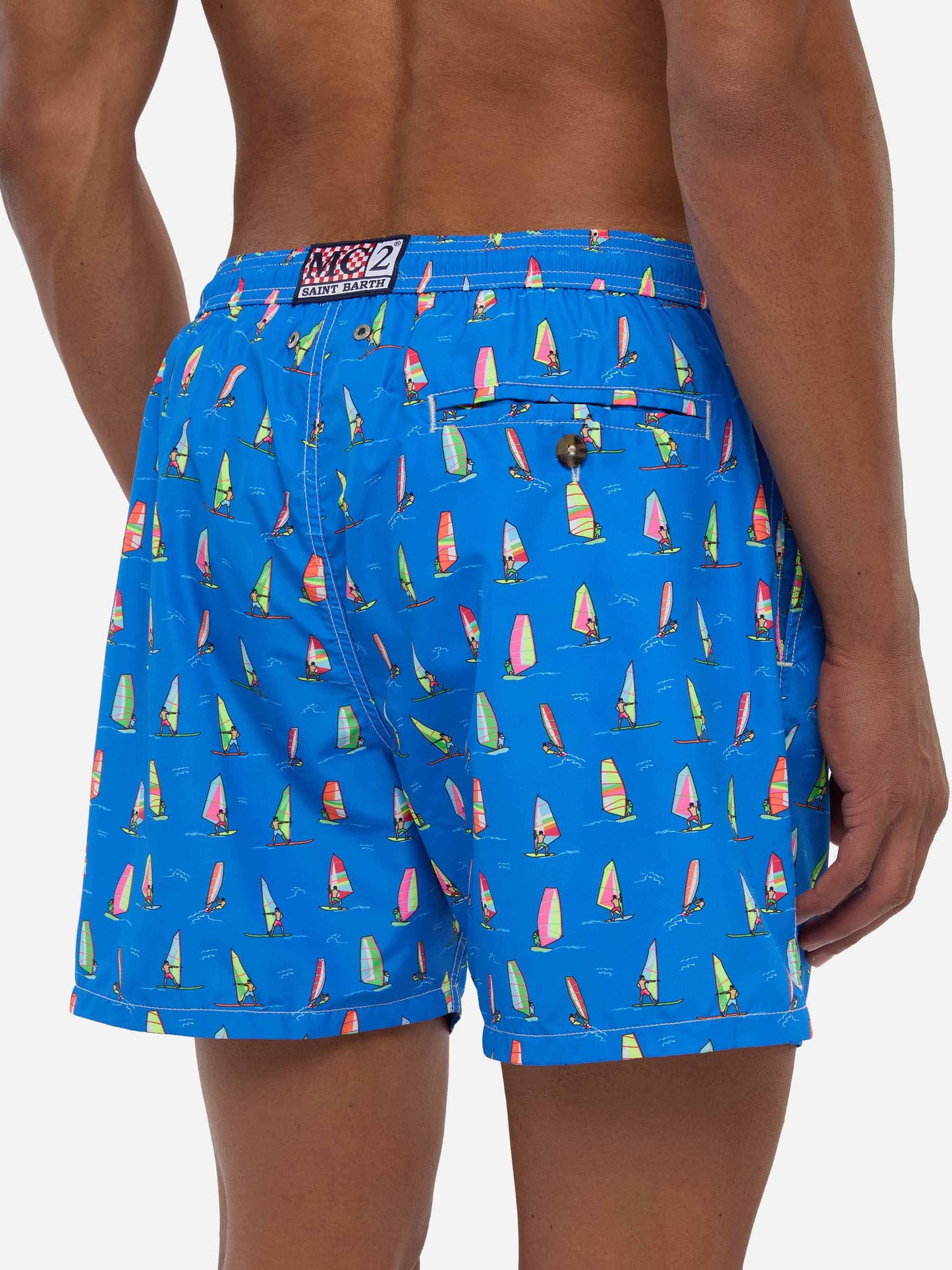 Man light fabric swim shorts with windsurf print