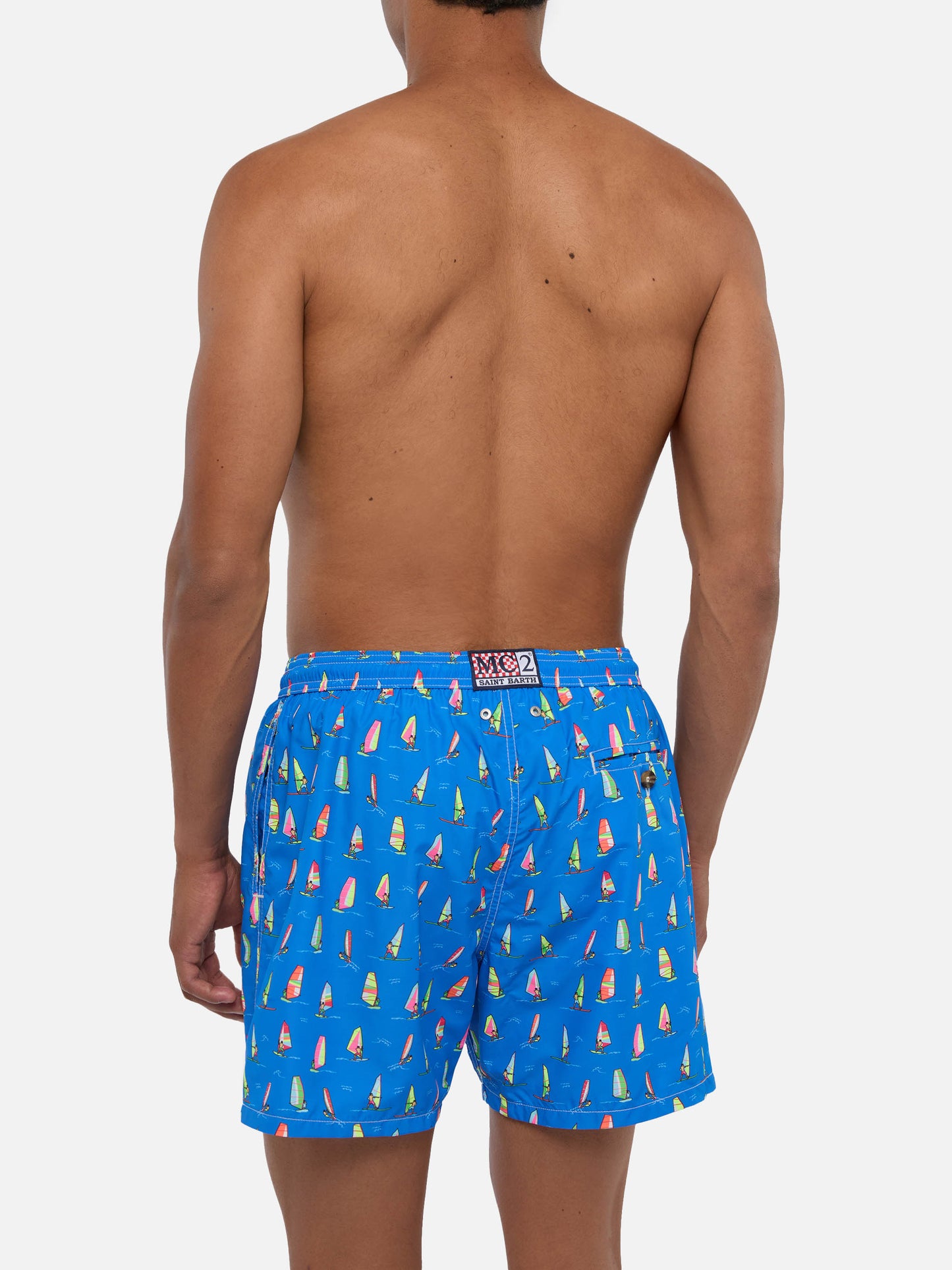 Man light fabric swim shorts with windsurf print