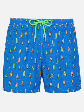 Man light fabric swim shorts with windsurf print