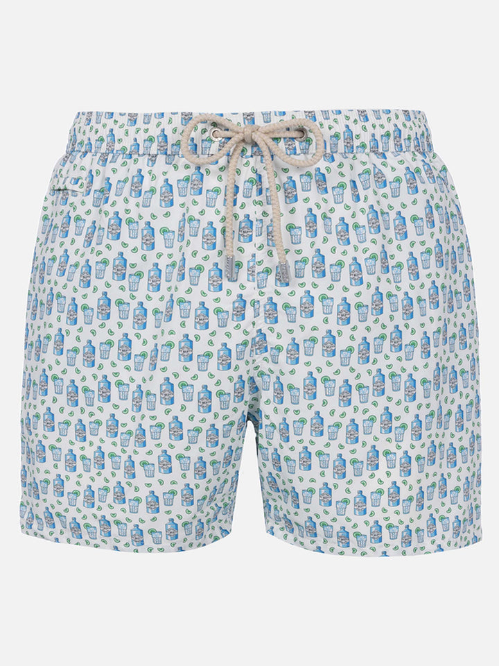 Man lightweight fabric swim-shorts Lighting Micro Fantasy with gin tonic print
