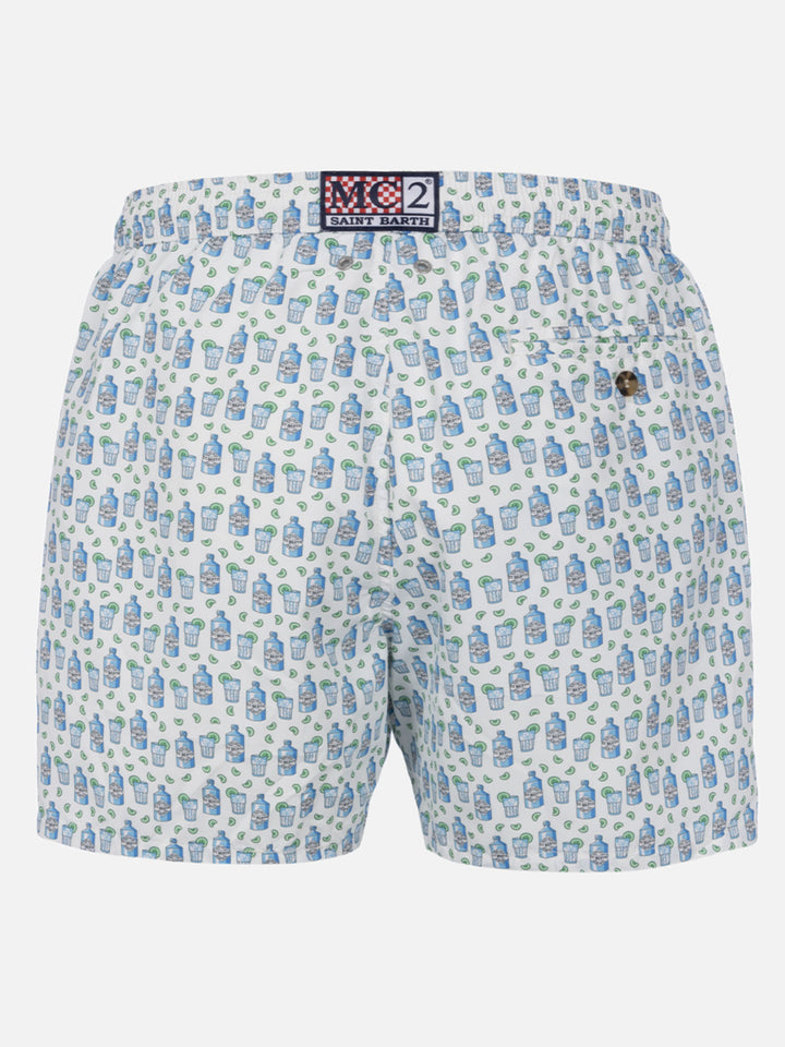 Man lightweight fabric swim-shorts Lighting Micro Fantasy with gin tonic print
