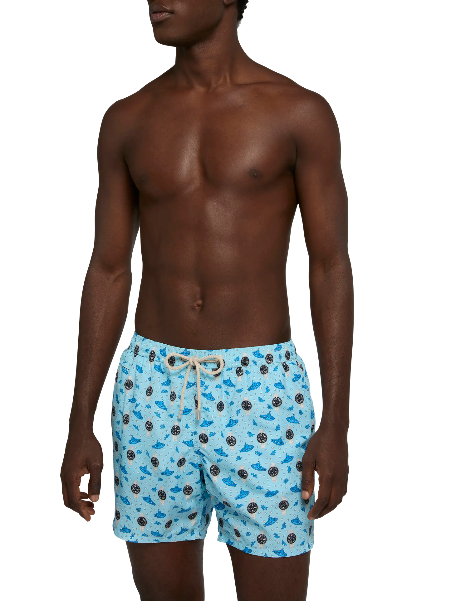 Lightweight fabric swim shorts Lighting with watch print