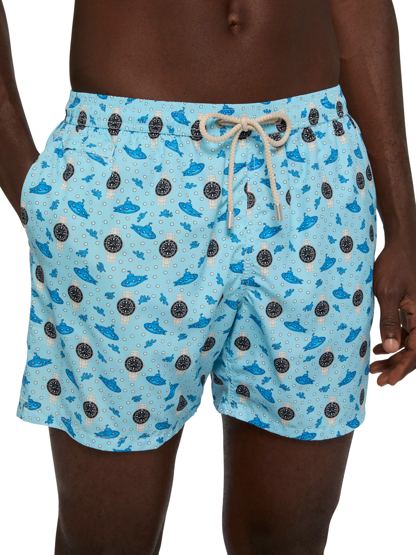Lightweight fabric swim shorts Lighting with watch print