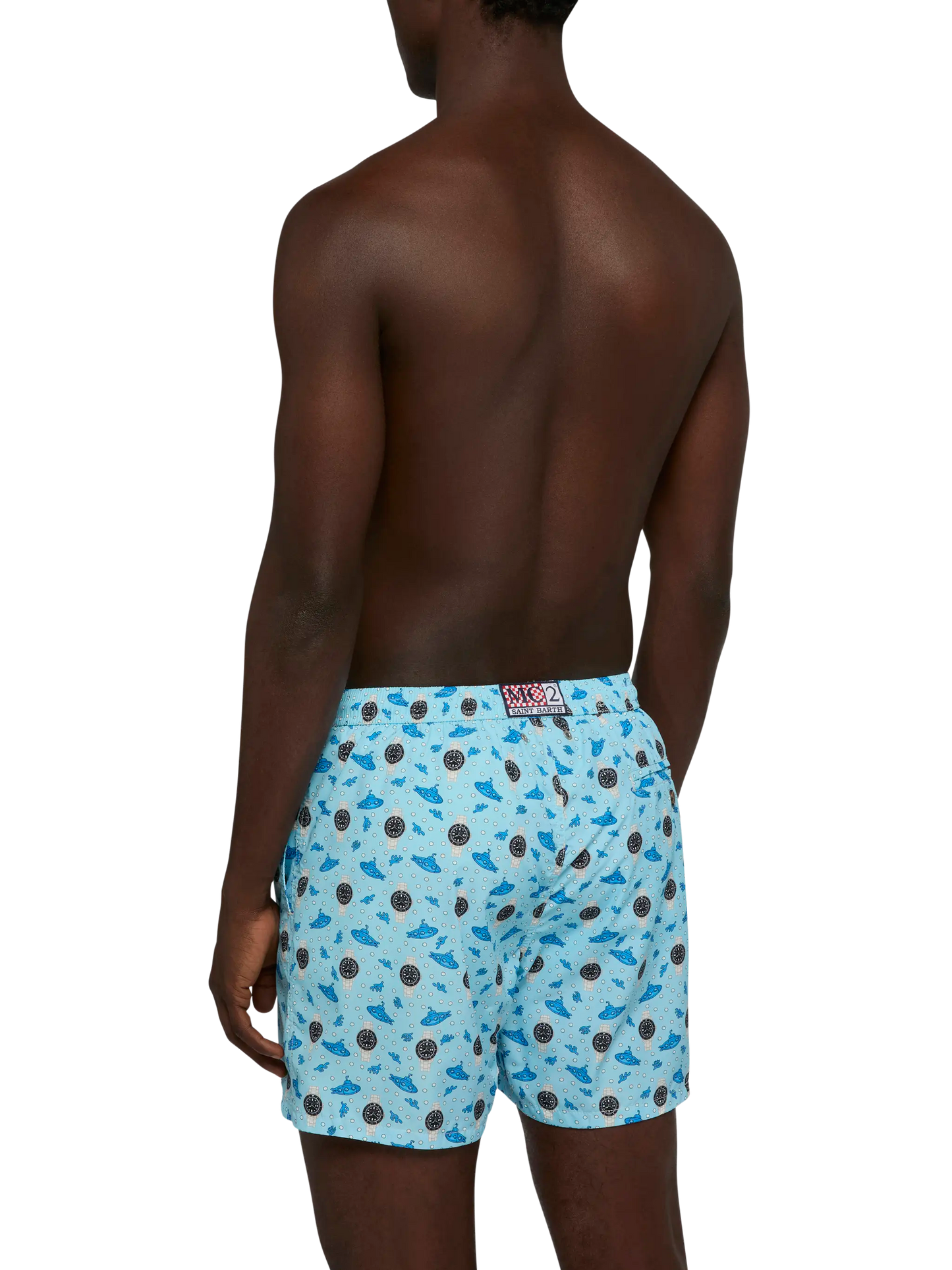 Lightweight fabric swim shorts Lighting with watch print