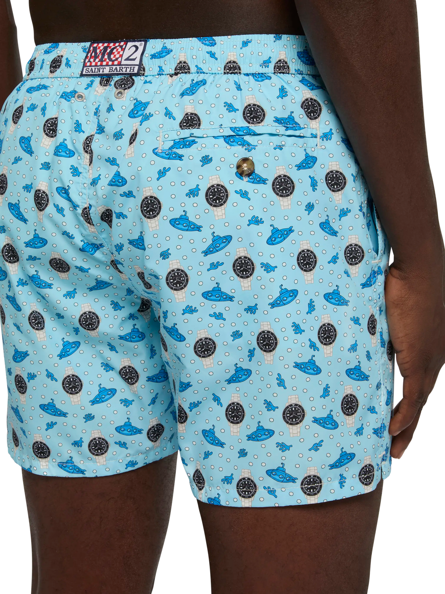 Lightweight fabric swim shorts Lighting with watch print