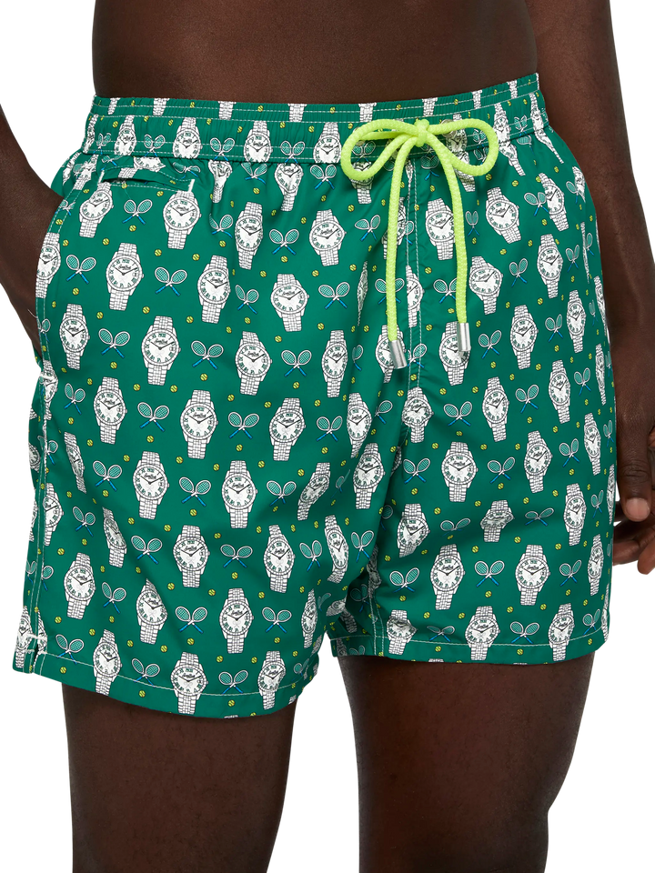 Badeshorts aus leichtem Stoff „Lighting“ mit Uhren-Print