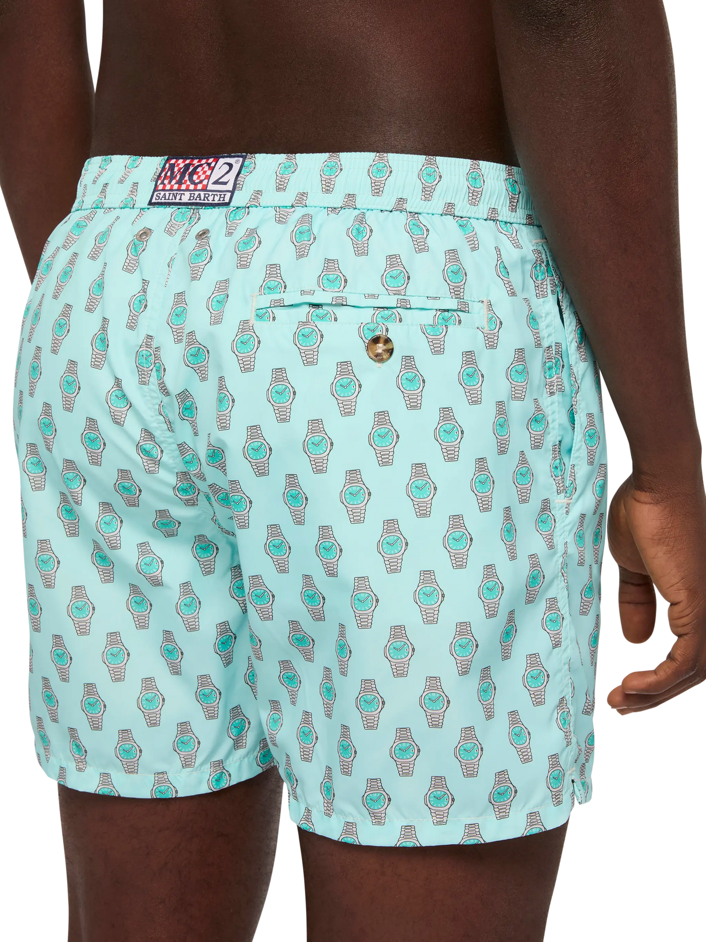 Lightweight fabric swim shorts Lighting with watch print