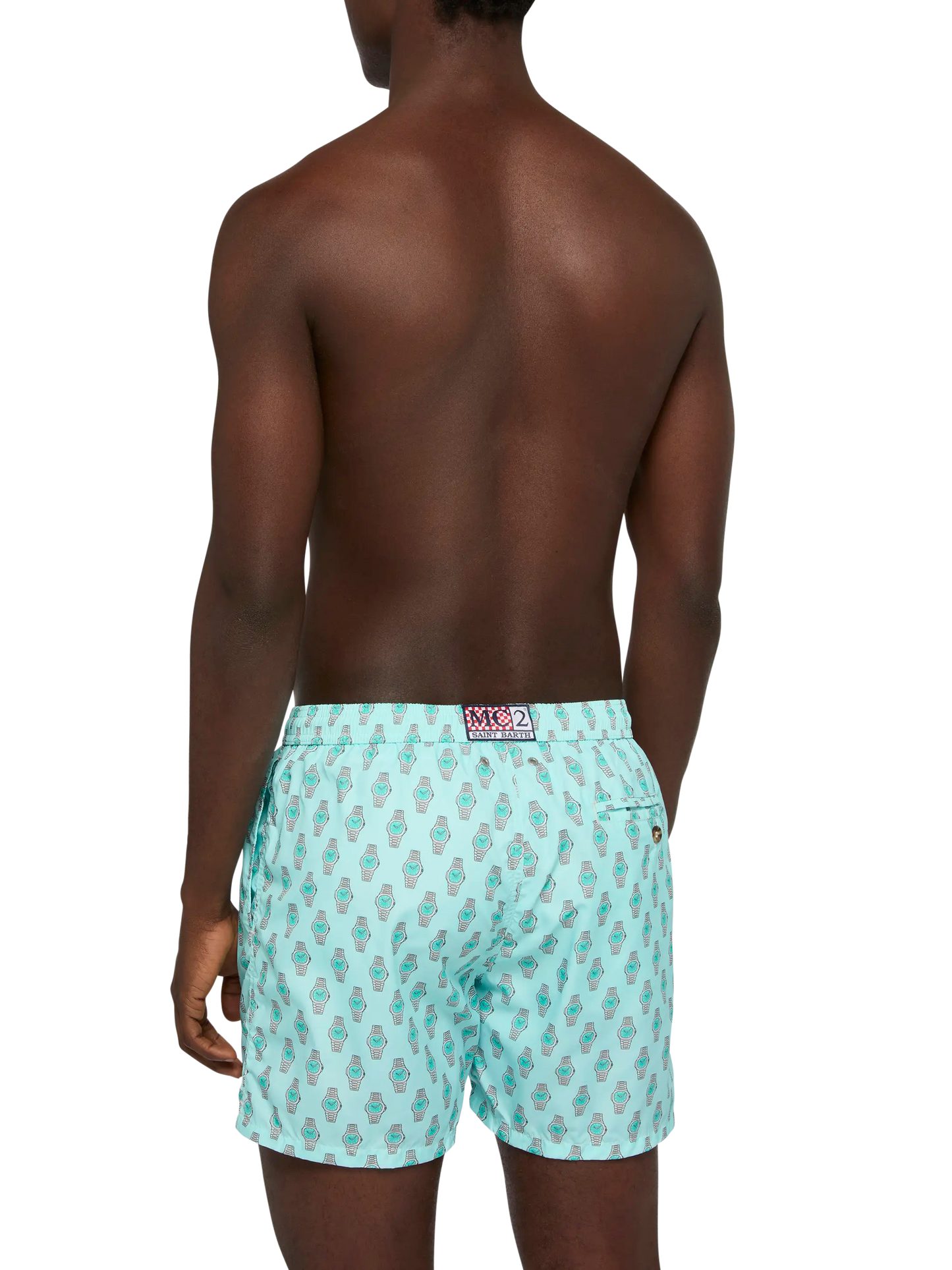 Lightweight fabric swim shorts Lighting with watch print