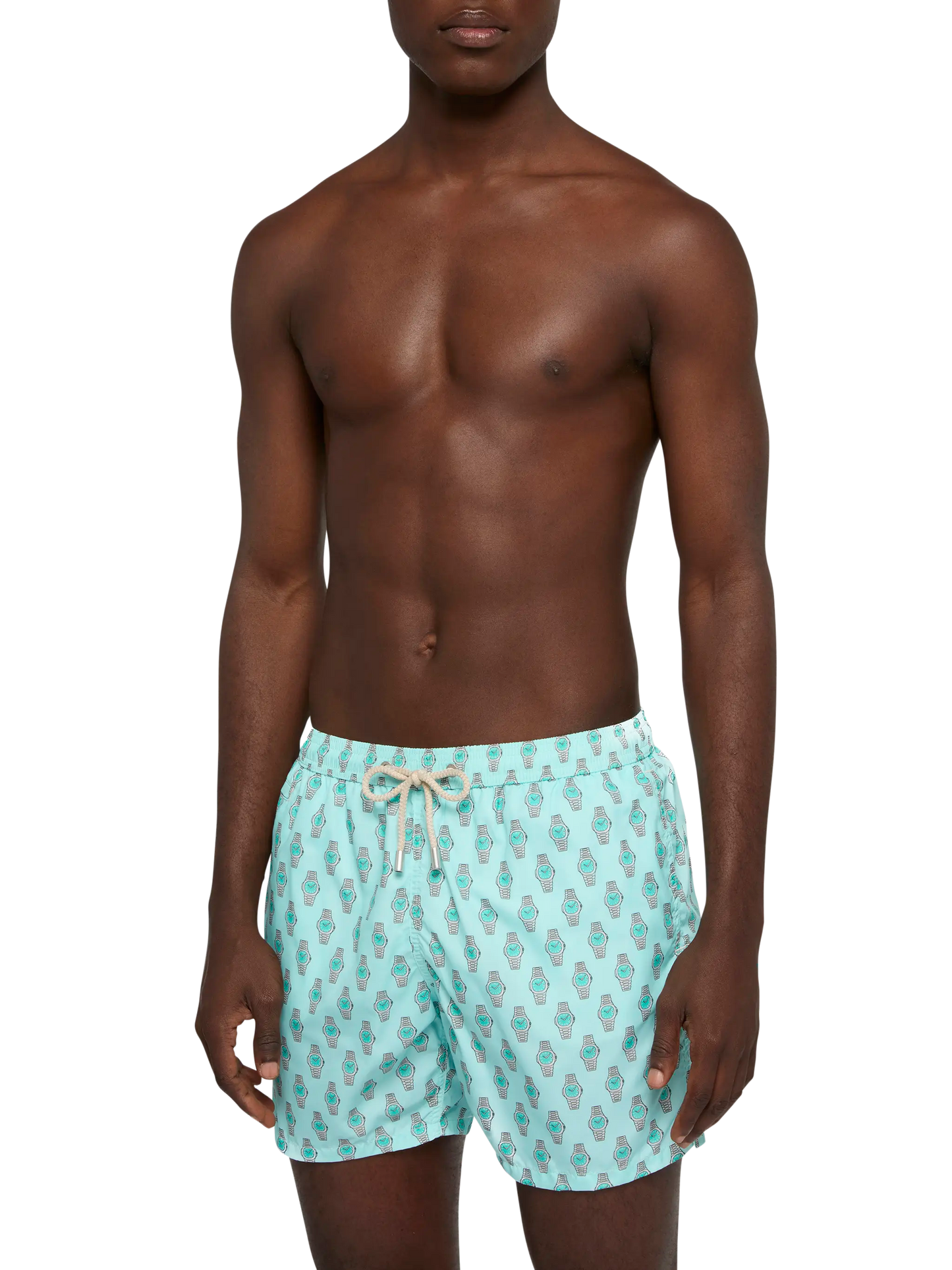 Lightweight fabric swim shorts Lighting with watch print
