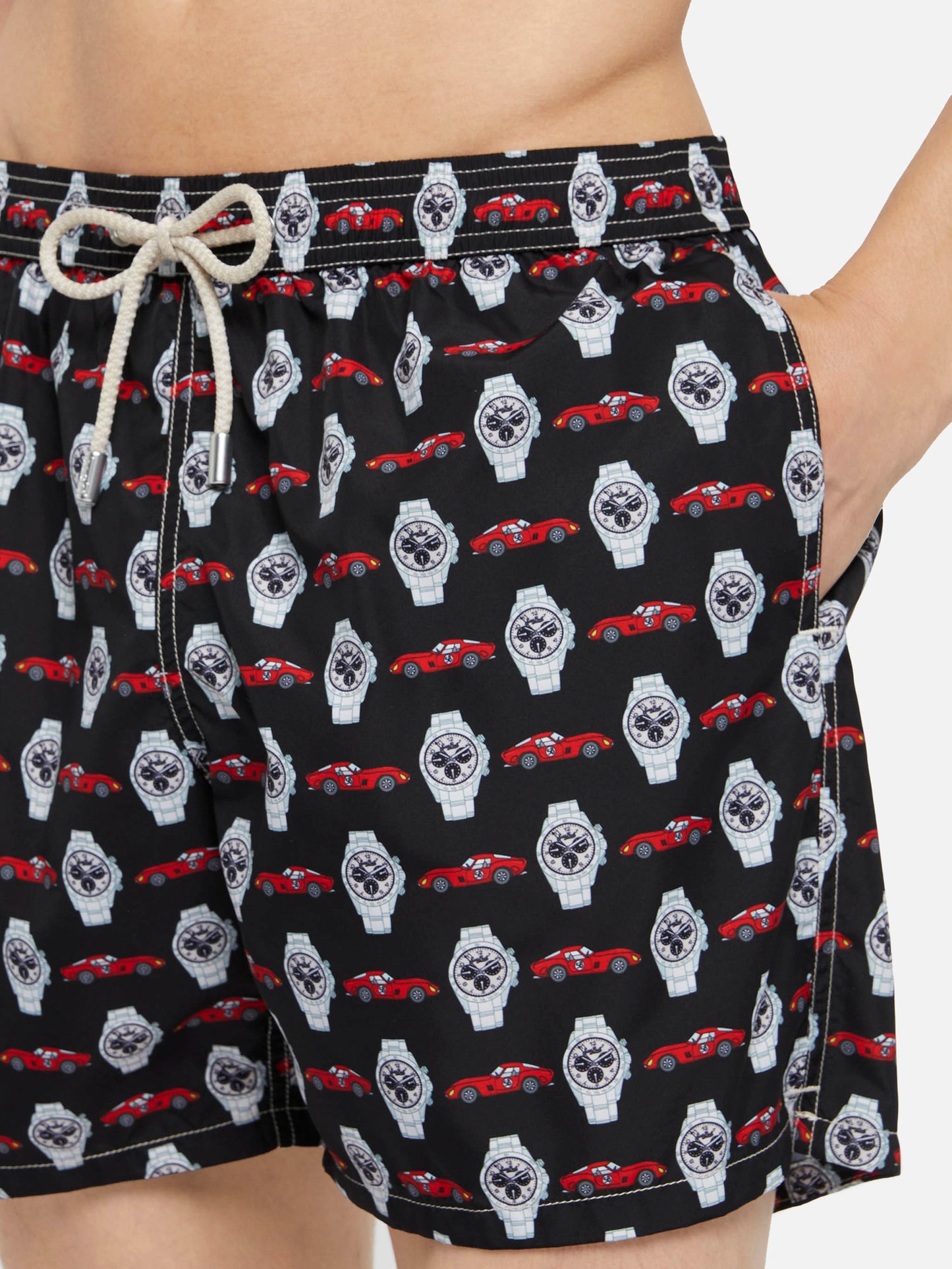 Lightweight fabric swim shorts Lighting with watch print