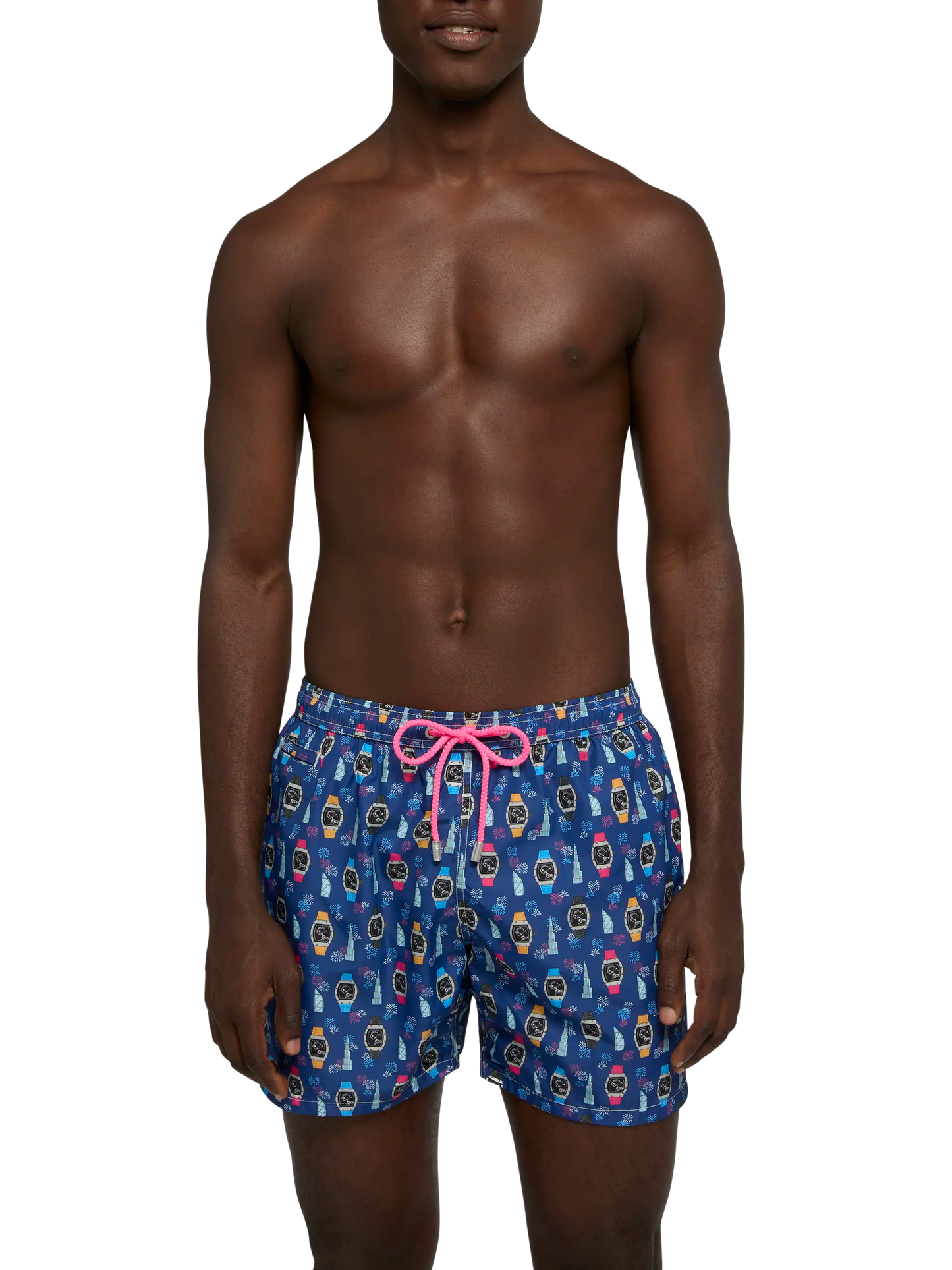 Lightweight fabric swim shorts Lighting with watch print