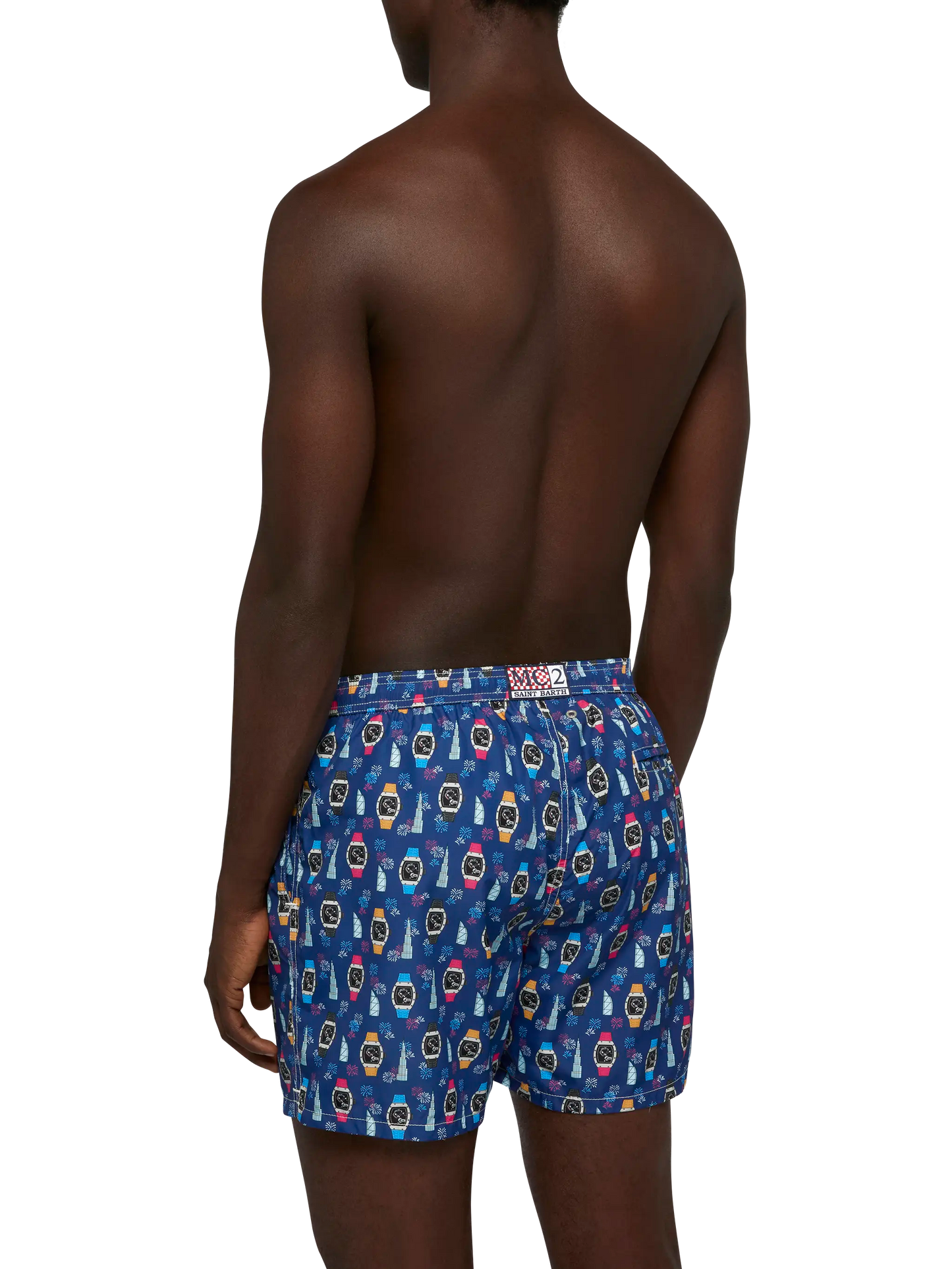 Lightweight fabric swim shorts Lighting with watch print