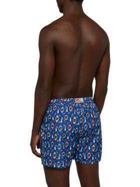 Lightweight fabric swim shorts Lighting with watch print
