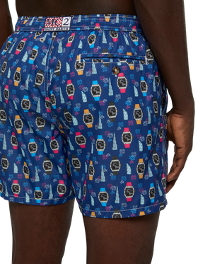 Lightweight fabric swim shorts Lighting with watch print