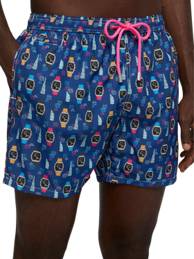 Lightweight fabric swim shorts Lighting with watch print