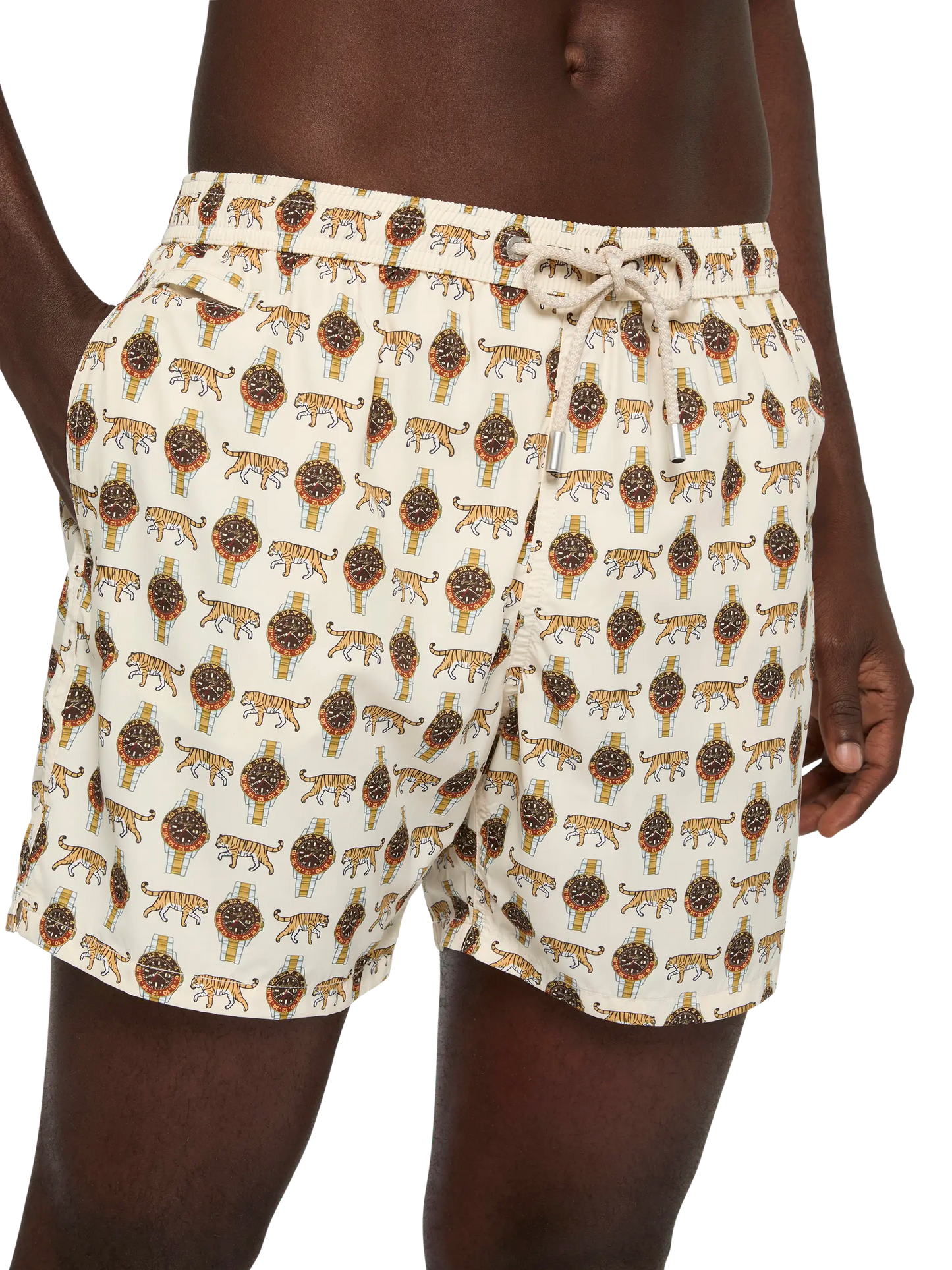 Lightweight fabric swim shorts Lighting with watch print