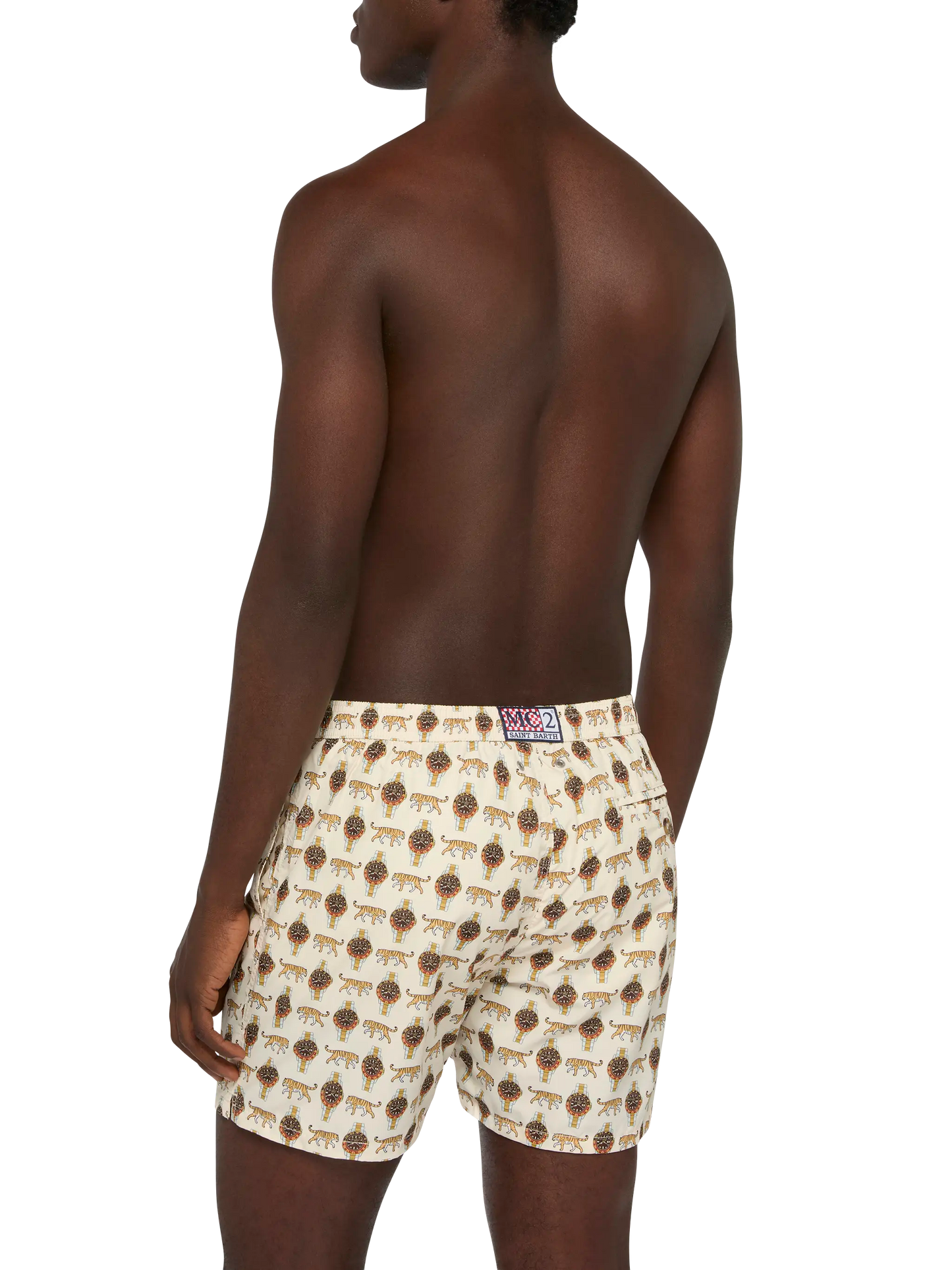 Lightweight fabric swim shorts Lighting with watch print