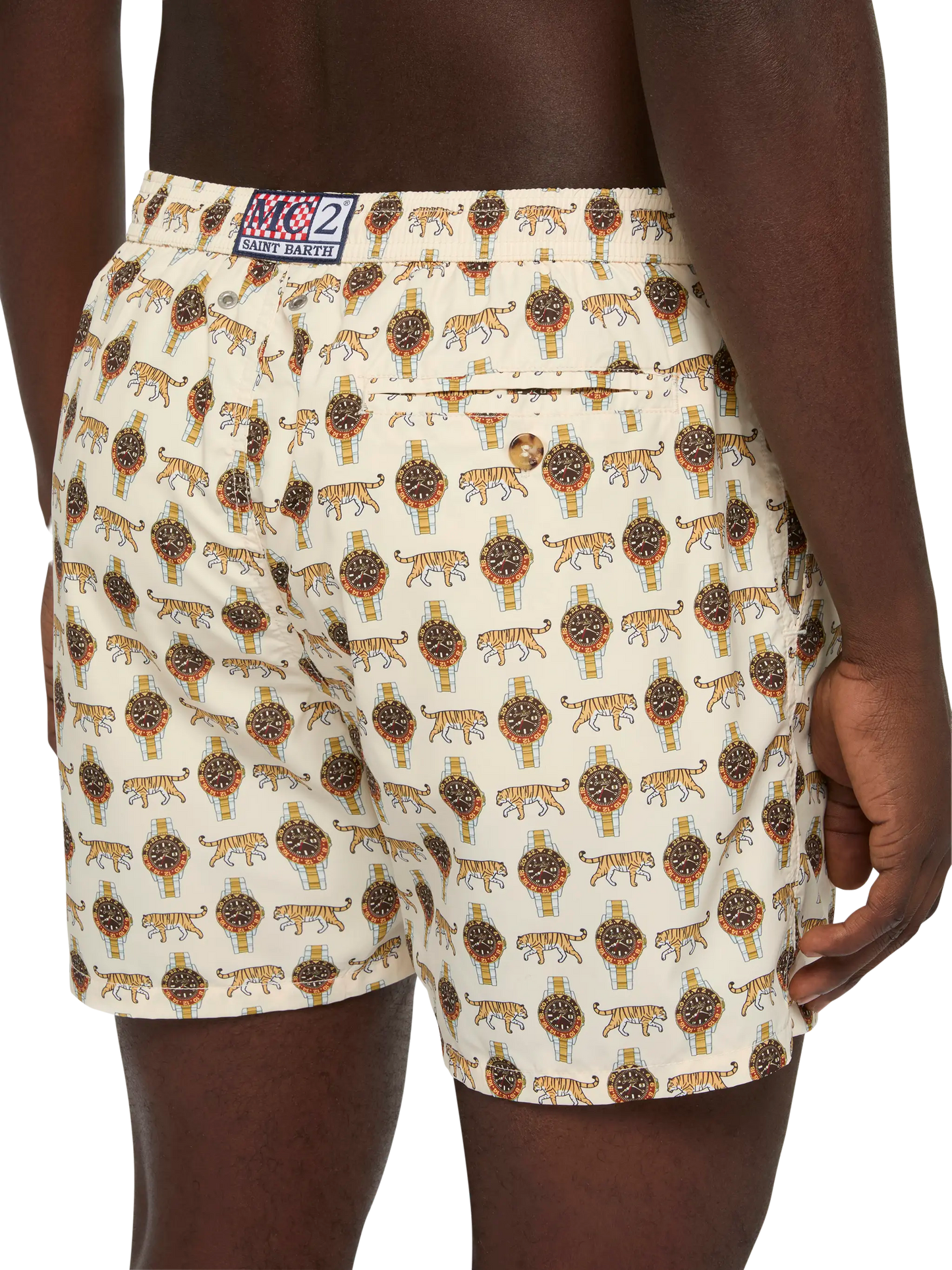 Lightweight fabric swim shorts Lighting with watch print