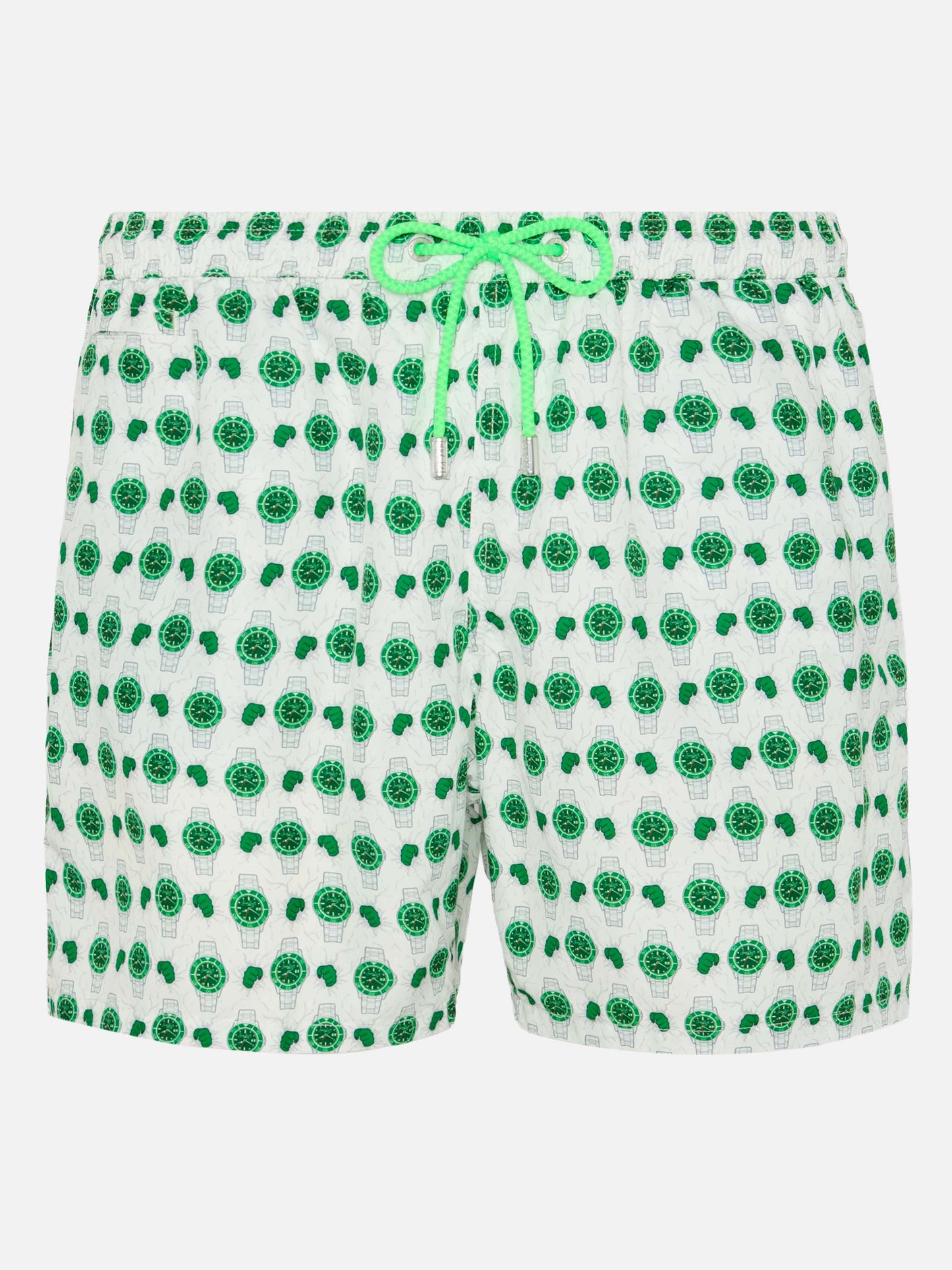 Lightweight fabric swim shorts Lighting with watch print