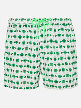 Lightweight fabric swim shorts Lighting with watch print