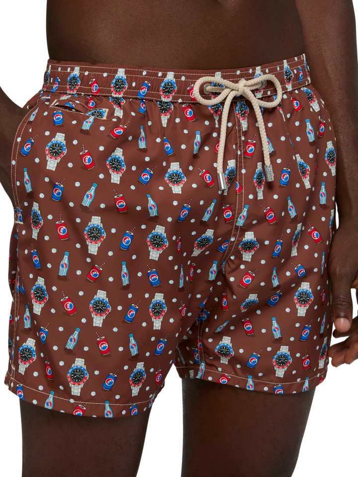 Badeshorts aus leichtem Stoff „Lighting“ mit Uhren-Print