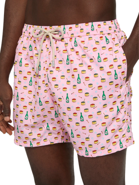 Lightweight fabric swim shorts Lighting with caviar and bollicine print
