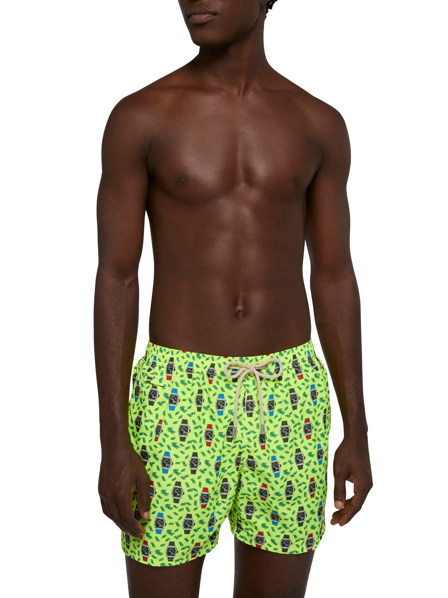 Lightweight fabric swim shorts Lighting with watch print