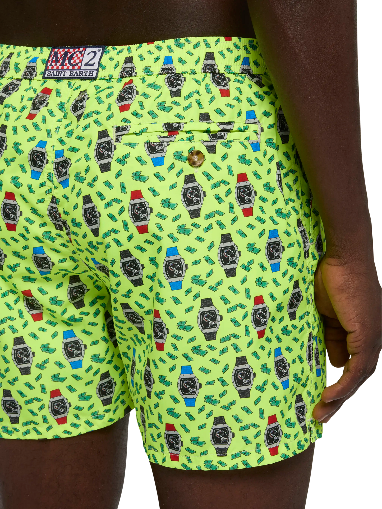 Lightweight fabric swim shorts Lighting with watch print