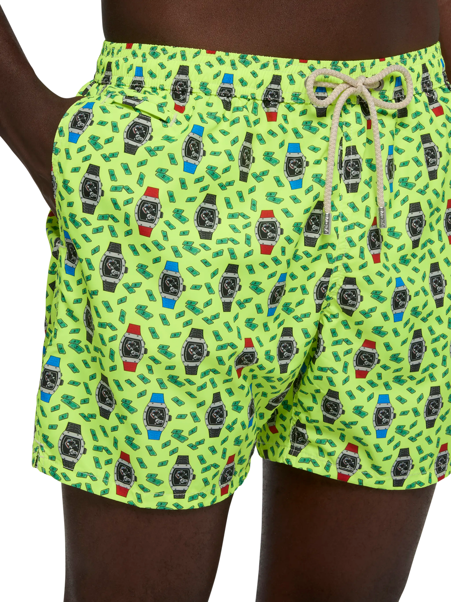 Lightweight fabric swim shorts Lighting with watch print