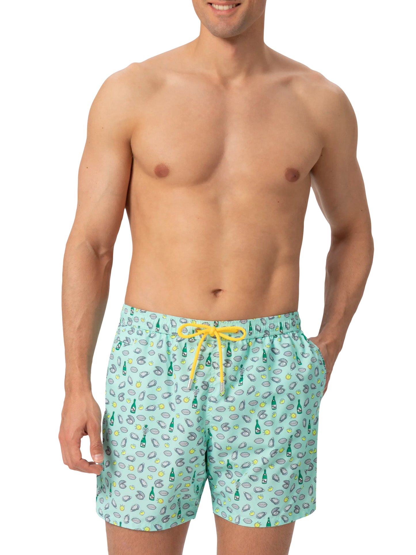 Lightweight fabric swim shorts Lighting with oyster and bottle print