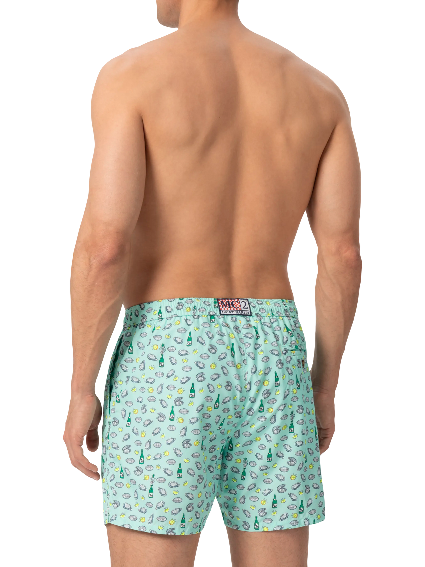 Lightweight fabric swim shorts Lighting with oyster and bottle print