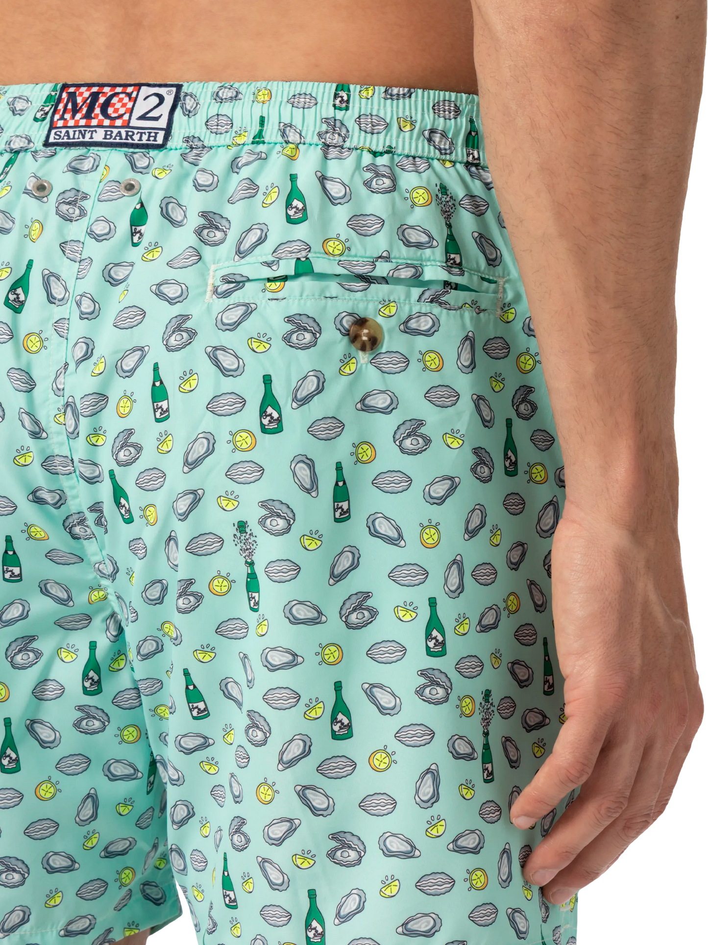 Lightweight fabric swim shorts Lighting with oyster and bottle print