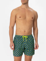 Man light fabric swim shorts with fish and octopus print