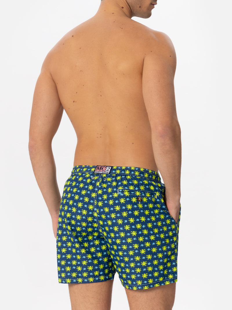 Herren-Badeshorts aus leichtem Stoff mit Fisch- und Oktopus-Print