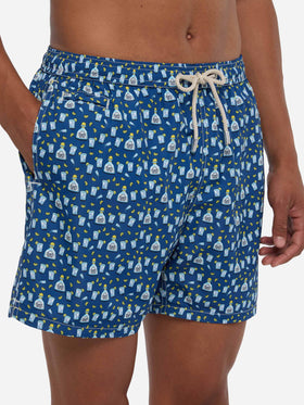 Man light fabric swim shorts with tequila print