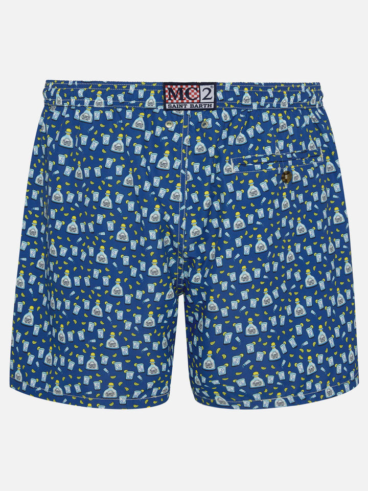 Man light fabric swim shorts with tequila print
