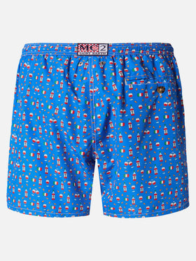 Badehose aus leichtem Stoff mit weinrotem Aufdruck
