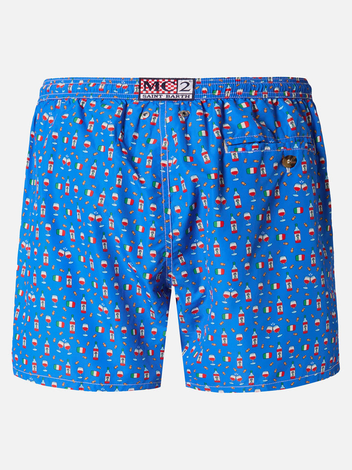 Badehose aus leichtem Stoff mit weinrotem Aufdruck