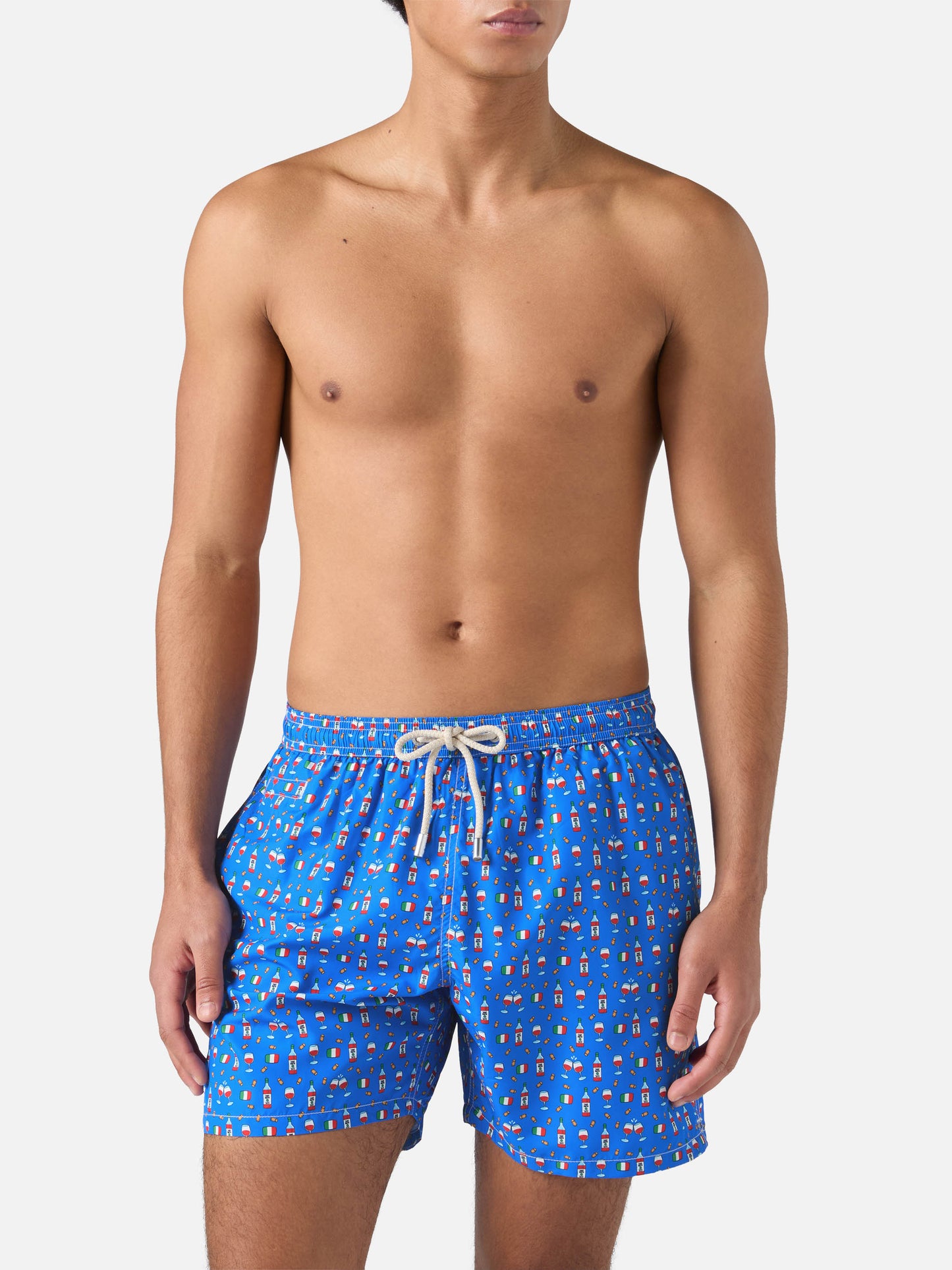 Badehose aus leichtem Stoff mit weinrotem Aufdruck