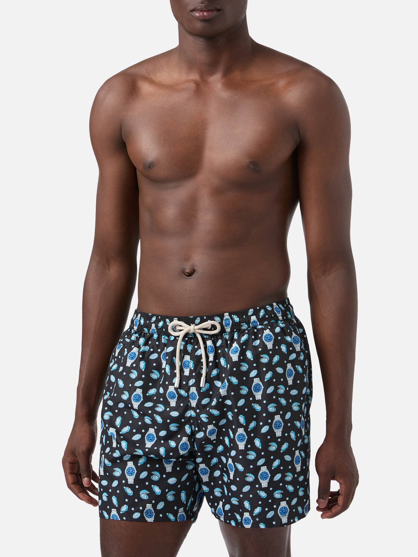 Black Lighting Micro swim shorts with oysters and watches all-over print