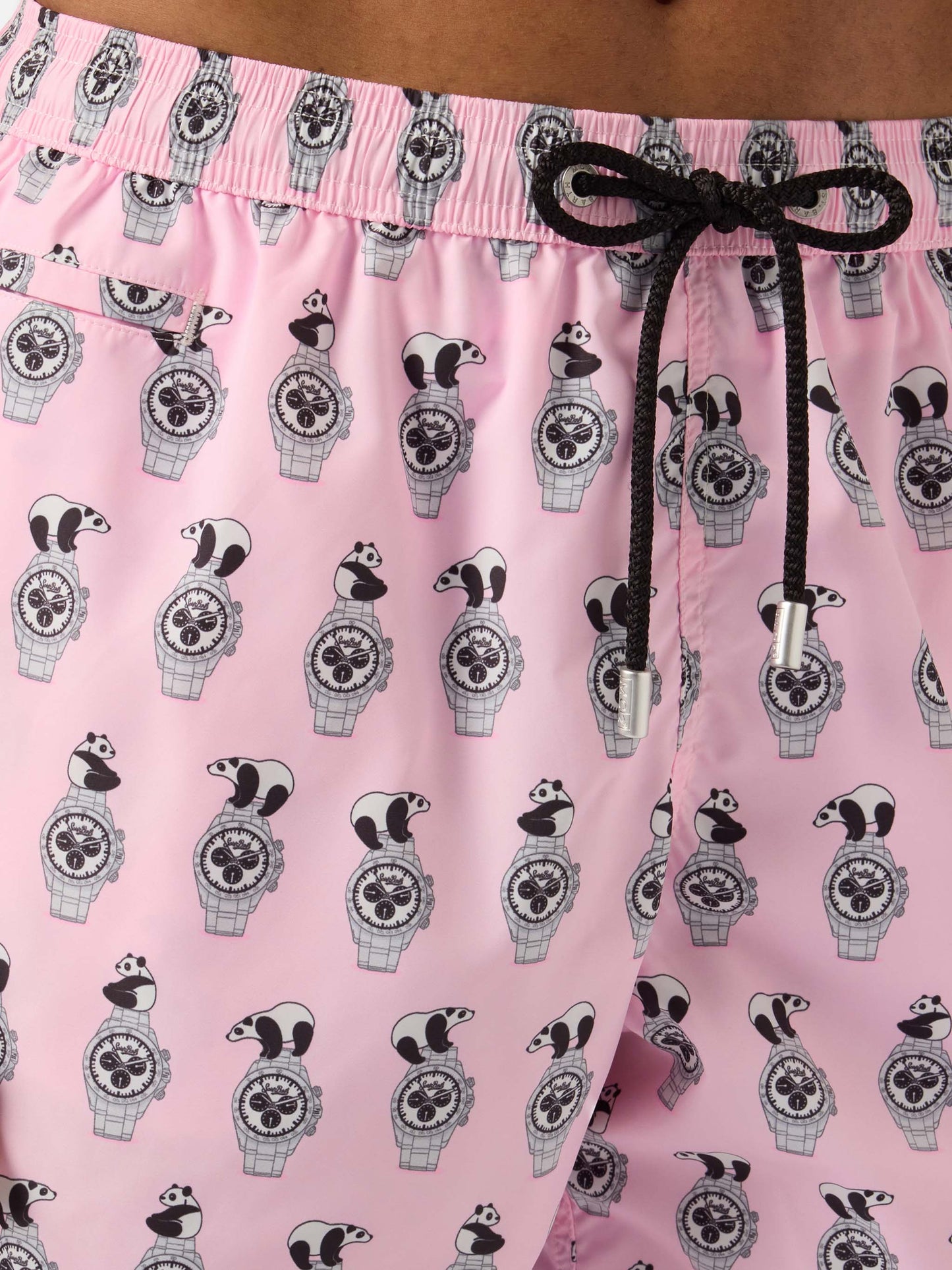 Costume mare Lighting Micro rosa con stampa panda e orologi all-over