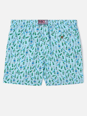 Light blue Lighting Micro swim shorts with watch sabrage print