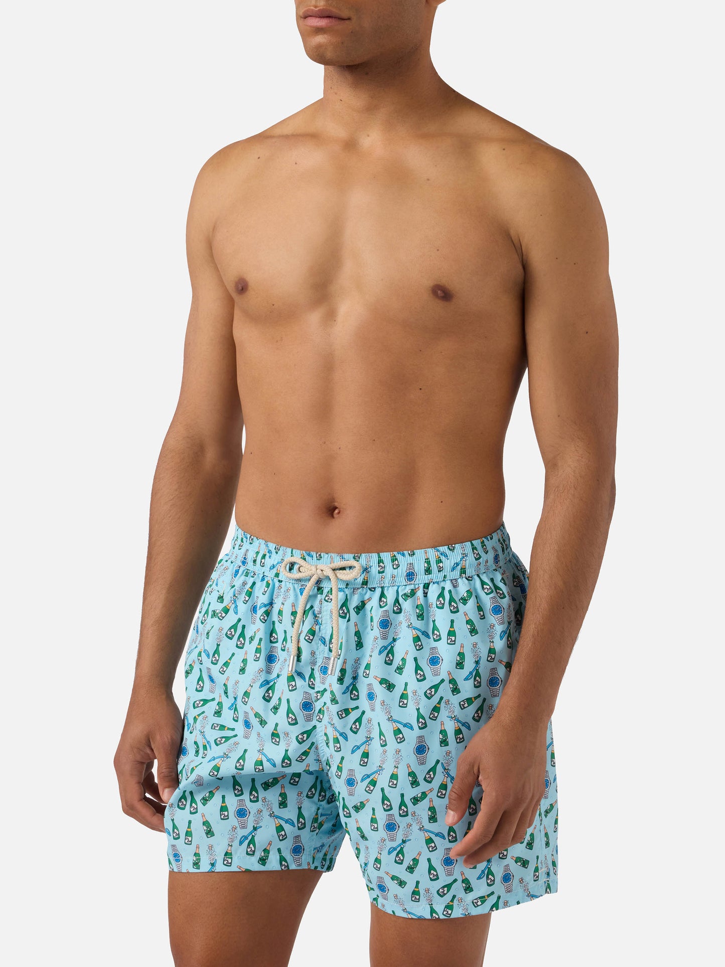 Light blue Lighting Micro swim shorts with watch sabrage print